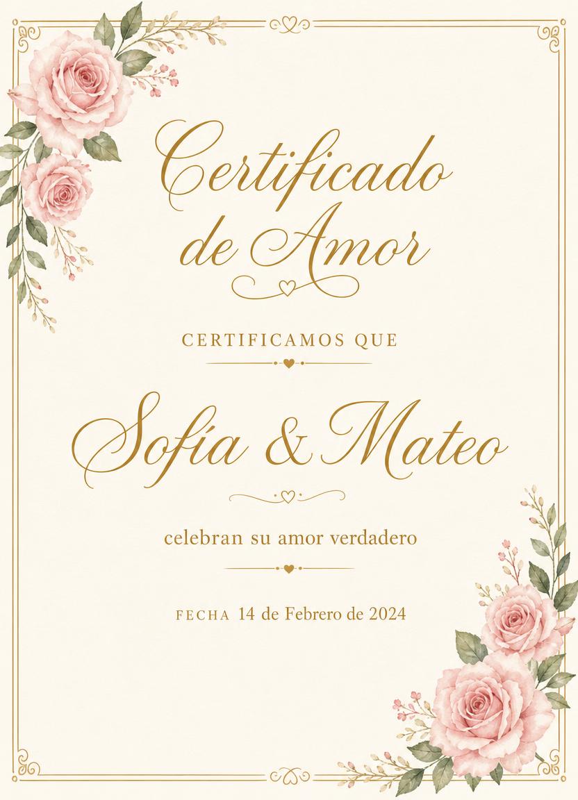 Certificado estilo Amor Minimalista sin foto